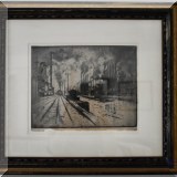 A19. Framed train etching. 